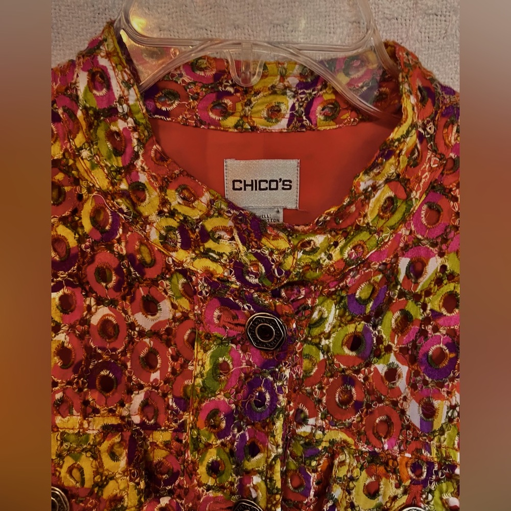 ☘️CHICO’S☘️Size 2, Multicolored Jacket - Picture 2 of 11